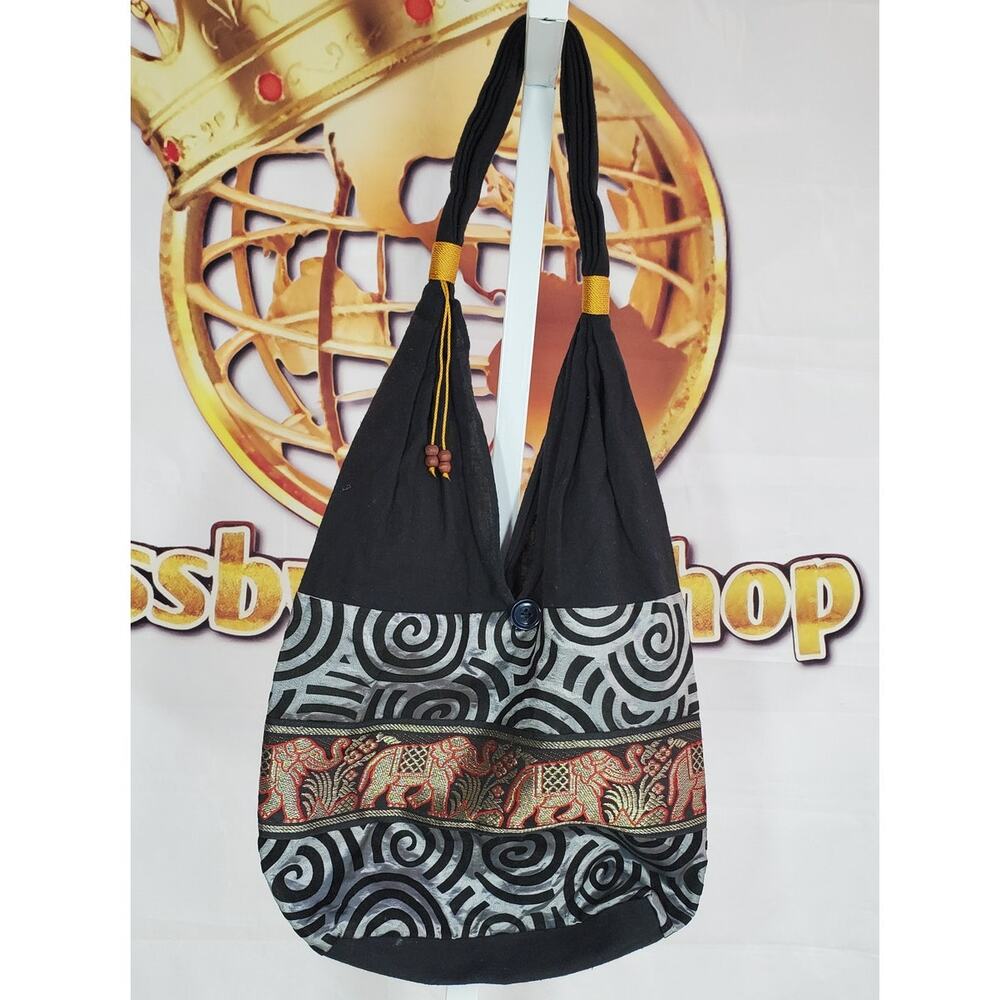 Handmade Black Gray Elephant Hobo Shoulder Bag One Size